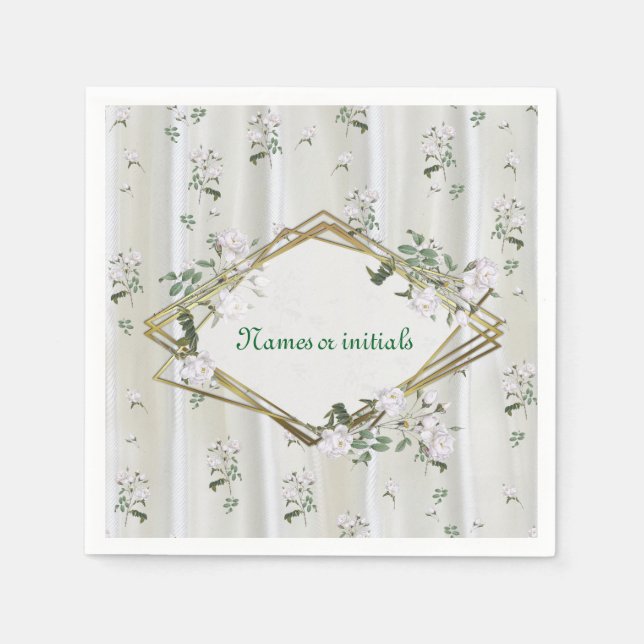 Servilleta De Papel Rosas de acuarela blanca pintados en la seda de Ch (Anverso)