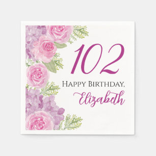 Servilleta De Papel Rosas de acuarela rosadas Cumpleaños 102 Papel