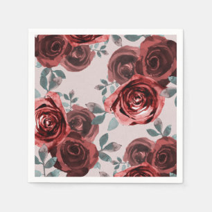 Servilleta De Papel Rosas de acuarela verdes de color burdeos taupe pa
