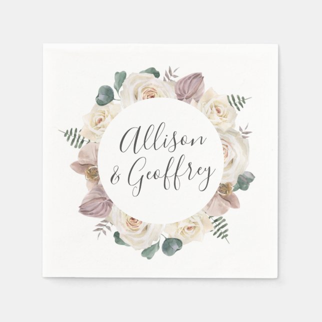 Servilleta De Papel Rosas de acuarela y Boda personalizado de orquídea (Anverso)
