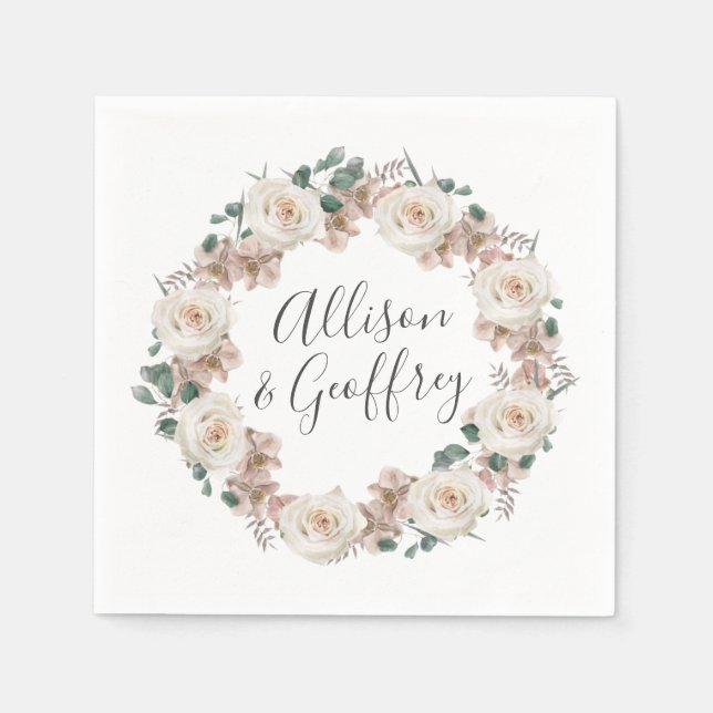 Servilleta De Papel Rosas de acuarela y Boda personalizado de orquídea (Anverso)