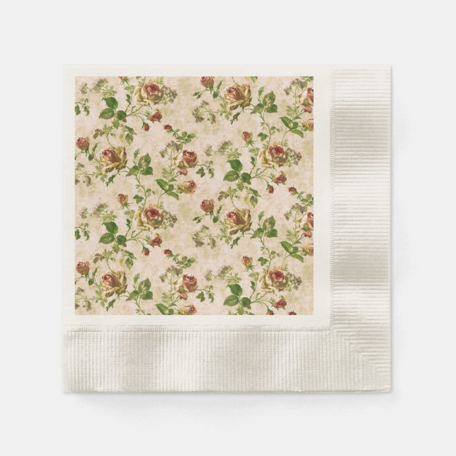 Servilleta De Papel Rosas de artesanía de época simple (Anverso)