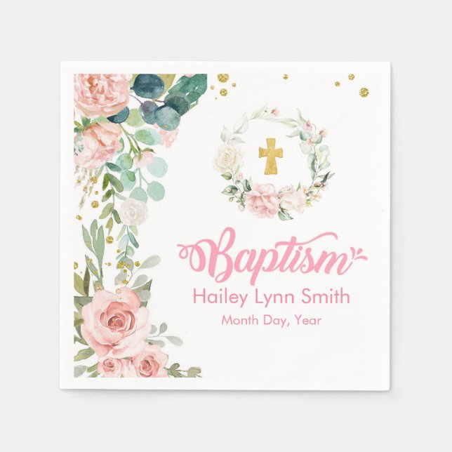 Servilleta De Papel Rosas de bautismo (Anverso)