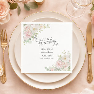 Servilleta De Papel Rosas de boda de suave tono rosa elegante
