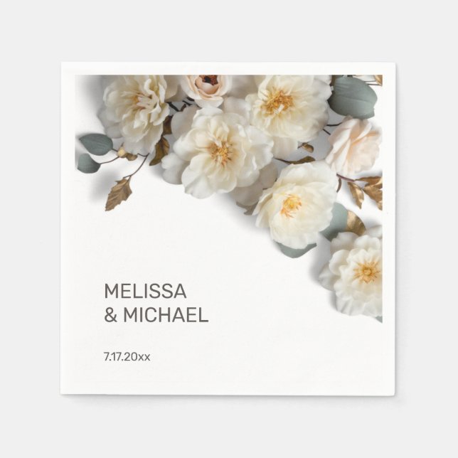 Servilleta De Papel Rosas de boda en blanco marfil 3D (Anverso)