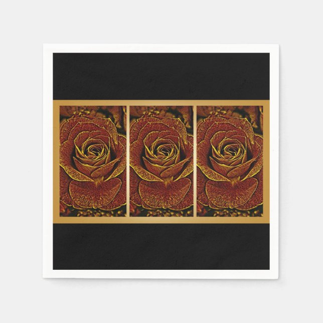 Servilleta De Papel Rosas de Borgoña y Oro (Anverso)