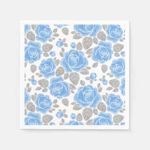 Servilleta De Papel Rosas de color azul y hojas grises