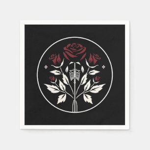 Servilleta De Papel Rosas de Costillas de Esqueleto Gótico Negro Elega