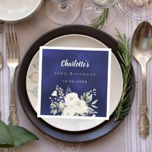 Servilleta De Papel Rosas de florines azules de la marina de cumpleaño