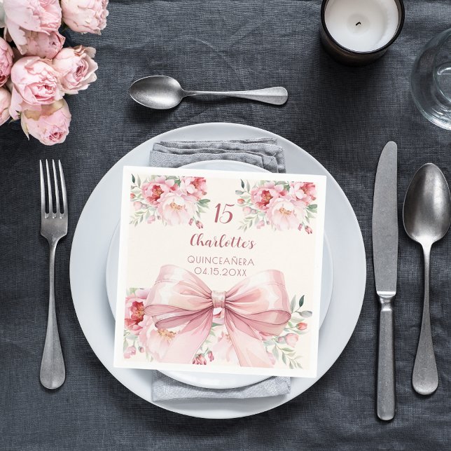 Servilleta De Papel Rosas de florines de crema de arco rosa Quinceaner (Subido por el creador)