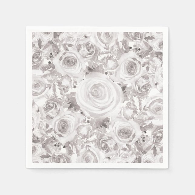Servilleta De Papel Rosas De Invierno Rústicas Blancas Boda Elegante (Anverso)