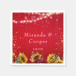 Servilleta De Papel Rosas de la Madera Roja y Boda de los girasoles