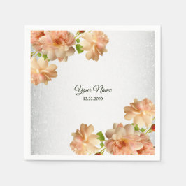 Servilleta De Papel Rosas de melocotón floral brillo de plata fiesta d