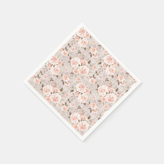 Servilleta De Papel Rosas de Rustic Wood y Romantic Shabby Chic Boda (Borde)