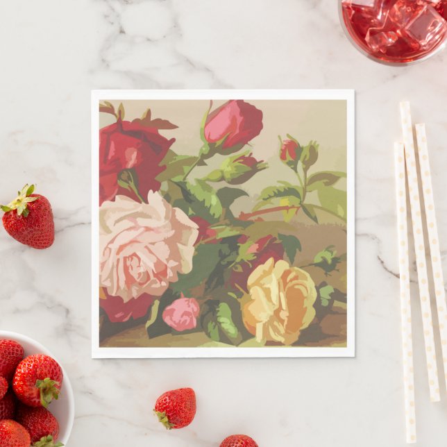 Servilleta De Papel Rosas de tendencias de acuarela rosa floral (In situ)