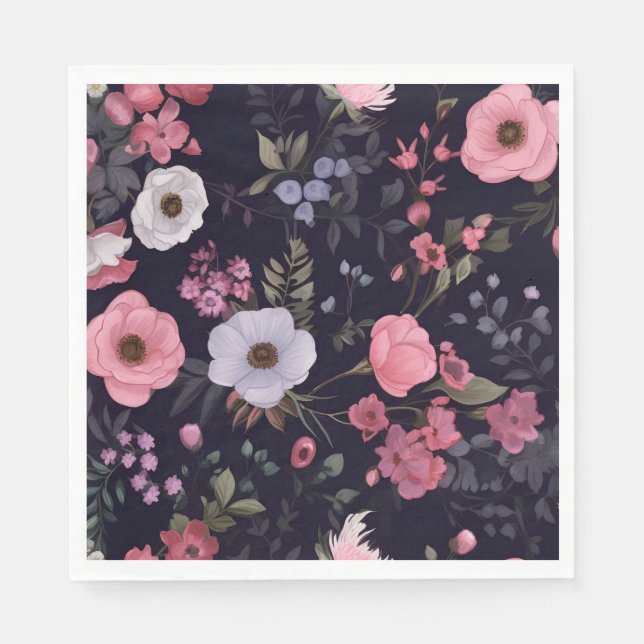 Servilleta De Papel Rosas De Verano En Negro (Anverso)