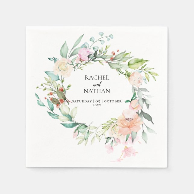 Servilleta De Papel Rosas de Woodland Greenery Floral Boda (Anverso)