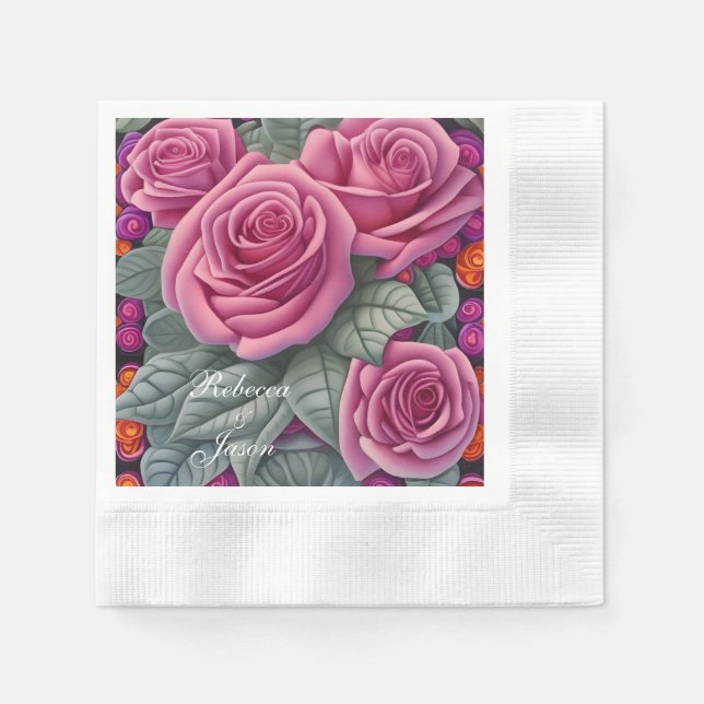 Servilleta De Papel Rosas delicadas pastel rosa para bodas (Anverso)