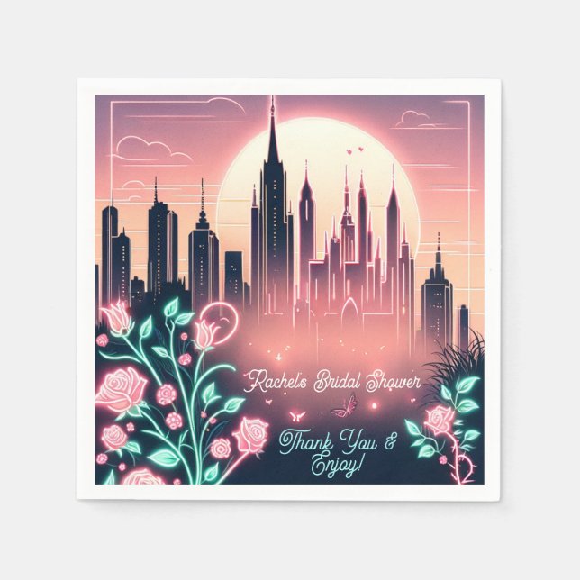 Servilleta De Papel Rosas eléctricos Ducha nupcial futurista (Anverso)