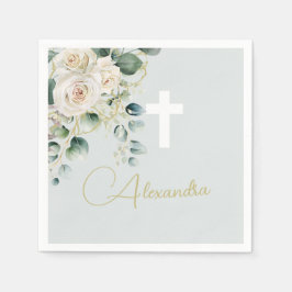 Servilleta De Papel Rosas elegantes religiosos Cruz Verde de lavado