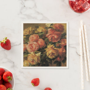 Servilleta De Papel Rosas en un Jarrón de Pierre Renoir, Arte Antiguo 