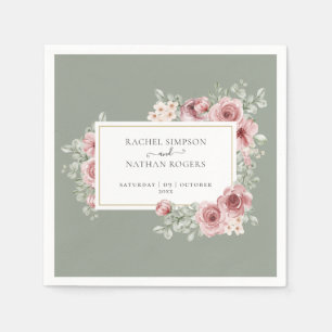 Servilleta De Papel Rosas Floral Salvia Verde Elegante Oro Geométrico