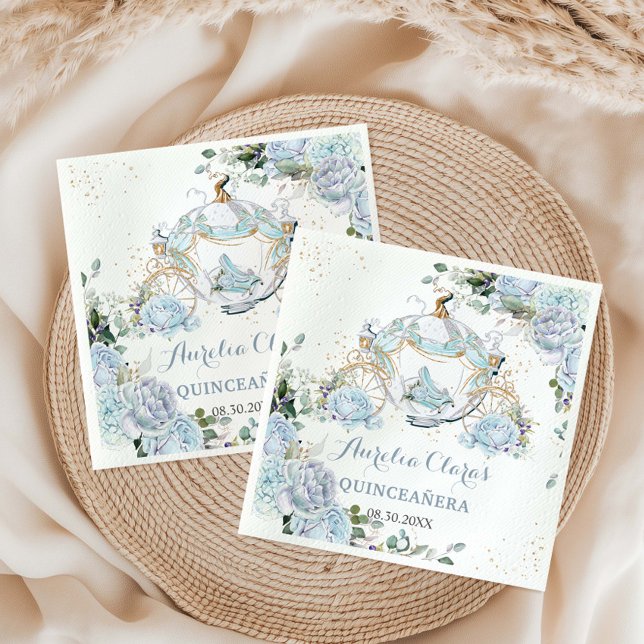 Servilleta De Papel Rosas Florales Azules Bebé Princesa Coach Quinceañ (Subido por el creador)