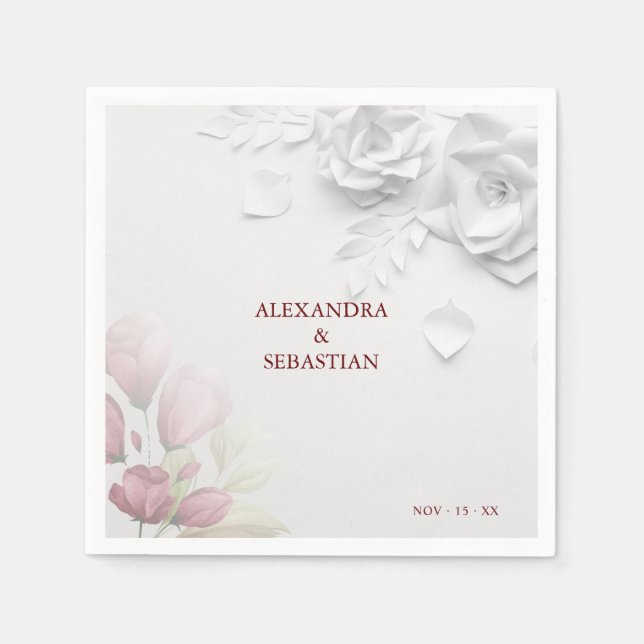 Servilleta De Papel Rosas florales Bodas Napkins (Anverso)