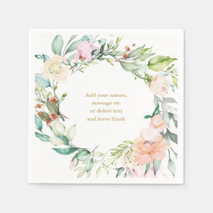 Servilleta De Papel Rosas Florales de Acuarela Elegante Guirnalda