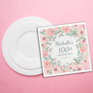 Servilleta De Papel Rosas florales de acuarela rosa Perlas Cumpleaños