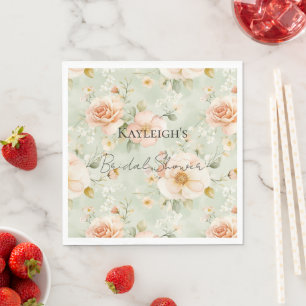 Servilleta De Papel Rosas Florales de Durazno y Menta Románticas para