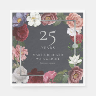 Servilleta De Papel Rosas Florales del 25 Aniversario de Bodas de Plat