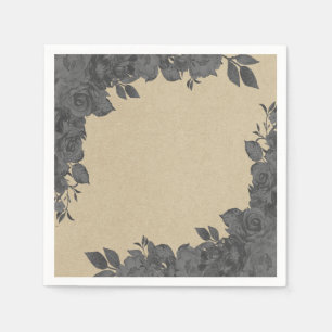 Servilleta De Papel Rosas Florales Negras Vintage y Boda Kraft