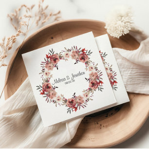 Servilleta De Papel Rosas florales rojos de Rubor Boda romántico