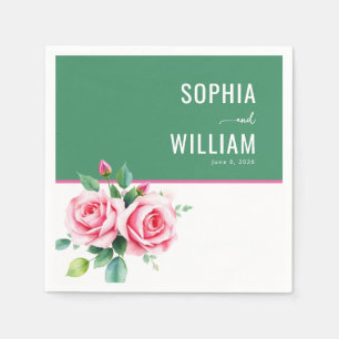Servilleta De Papel Rosas Florales Verdes Elegantes