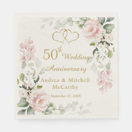 Servilleta De Papel Rosas Foliage Hearts 50th Boda Aniversario