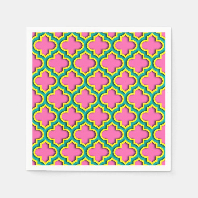 Servilleta De Papel Rosas fuertes #2, amarillo, marroquí Quatrefoil (Anverso)