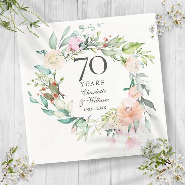 Servilleta De Papel Rosas Garland Floral 70º aniversario Boda (Roses Garland Floral 70th Wedding Anniversary Napkins)