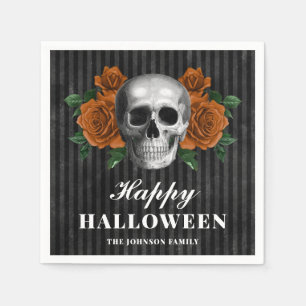 Servilleta De Papel Rosas góticas elegantes y calavera Feliz Halloween