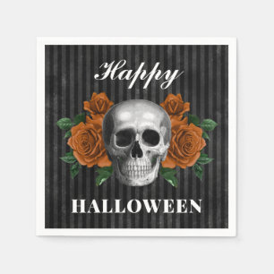 Servilleta De Papel Rosas góticas y calavera feliz Halloween