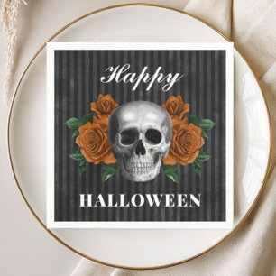 Servilleta De Papel Rosas góticas y calavera feliz Halloween