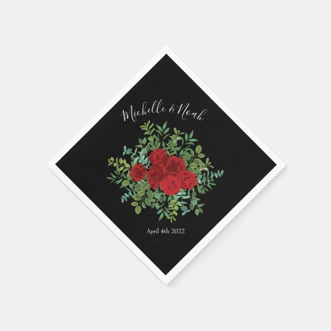 Servilleta De Papel Rosas góticos del Boda Rojo Negro (Borde)