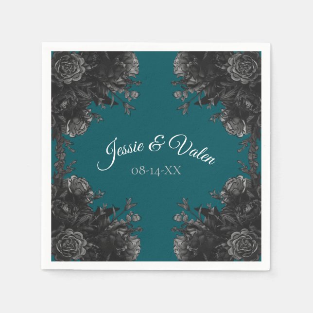 Servilleta De Papel Rosas Gris turquesa Boda gótico (Anverso)