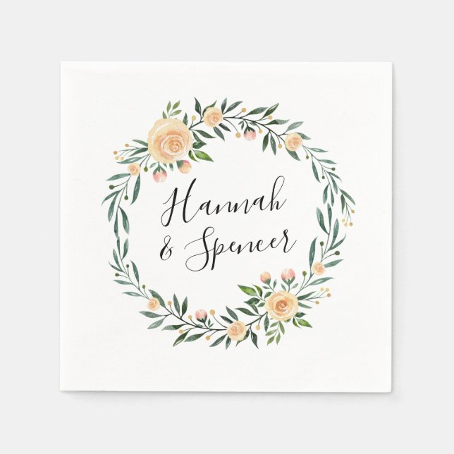Servilleta De Papel Rosas Melocotón | Boda Personalizada (Anverso)