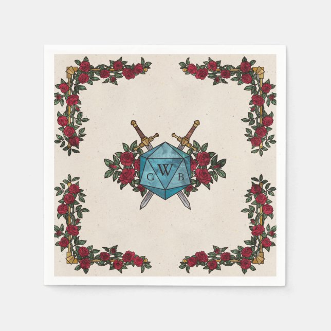 Servilleta De Papel Rosas Monograma D20 Bodas RPG  (Anverso)