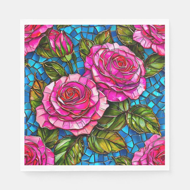 Servilleta De Papel Rosas mosaico rosadas  (Anverso)