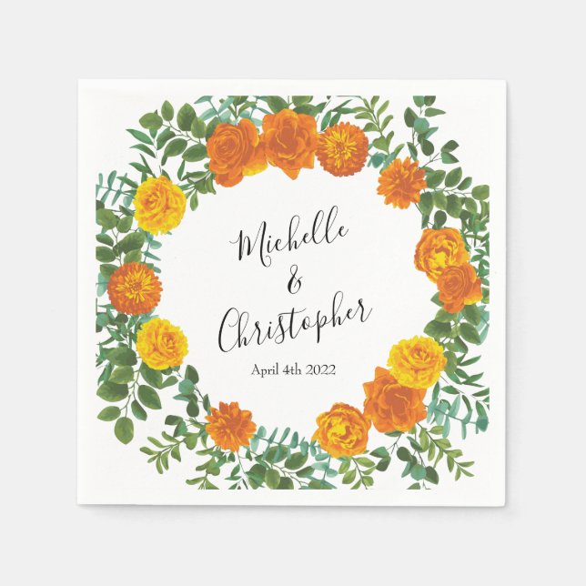 Servilleta De Papel Rosas naranjas Boda Floral Modern (Anverso)