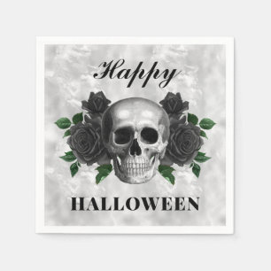 Servilleta De Papel Rosas Negras Góticas y Calavera Feliz Halloween