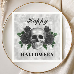 Servilleta De Papel Rosas Negras Góticas y Calavera Feliz Halloween
