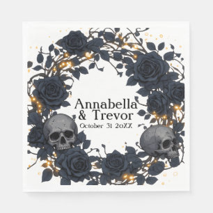 Servilleta De Papel Rosas Negras y Calaveras Boda Gótica Personalizada